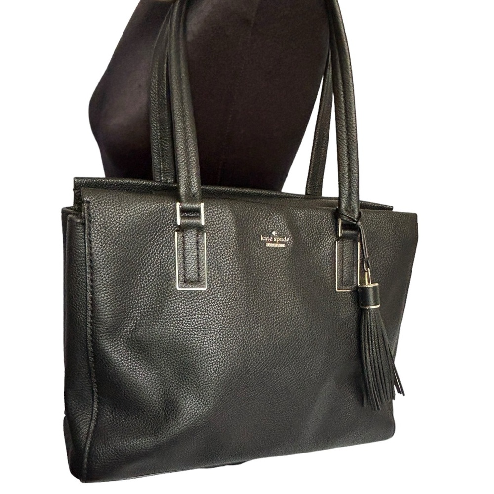 Kate Spade Pebbled Leather Large Tote Bag - Black W/Tassel